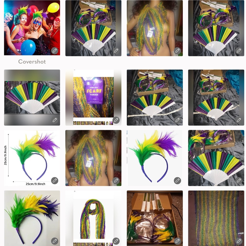 3pc Mardi Gras Vibrant Party Fan and Headband & SCARF set new